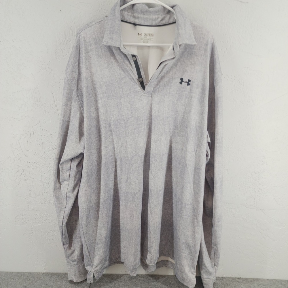 Under Armour Mens Gray Long Sleeve Loose Fit Performance Polo Shirt Size 2XL